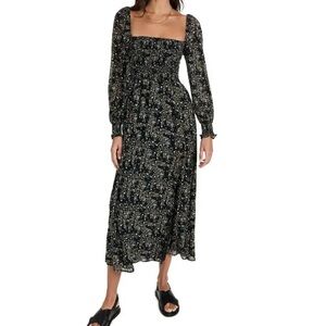 O.P.T Classic Smocked Dress Green Floral